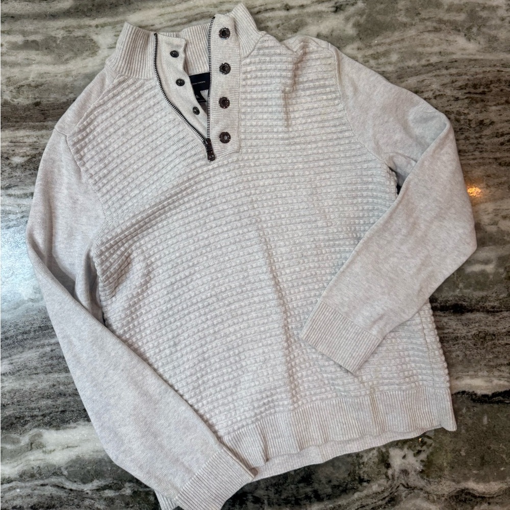 INC International Concepts Gray Textured Quarter Zip Pullover Sweater